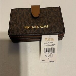 Michael Kors Brown Accordion Wallet with Gold Logo